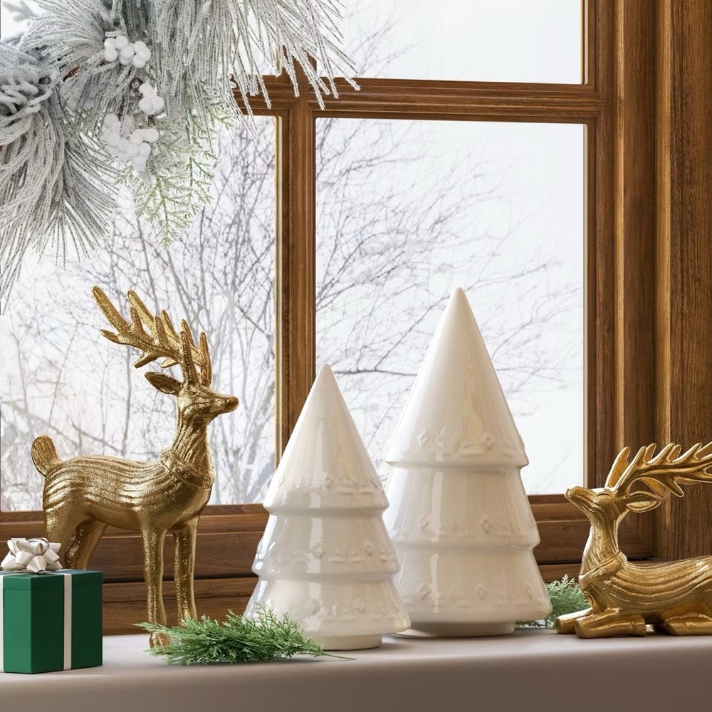 Set 2 | Large & Medium Ceramic Christmas Tree White - Threshold